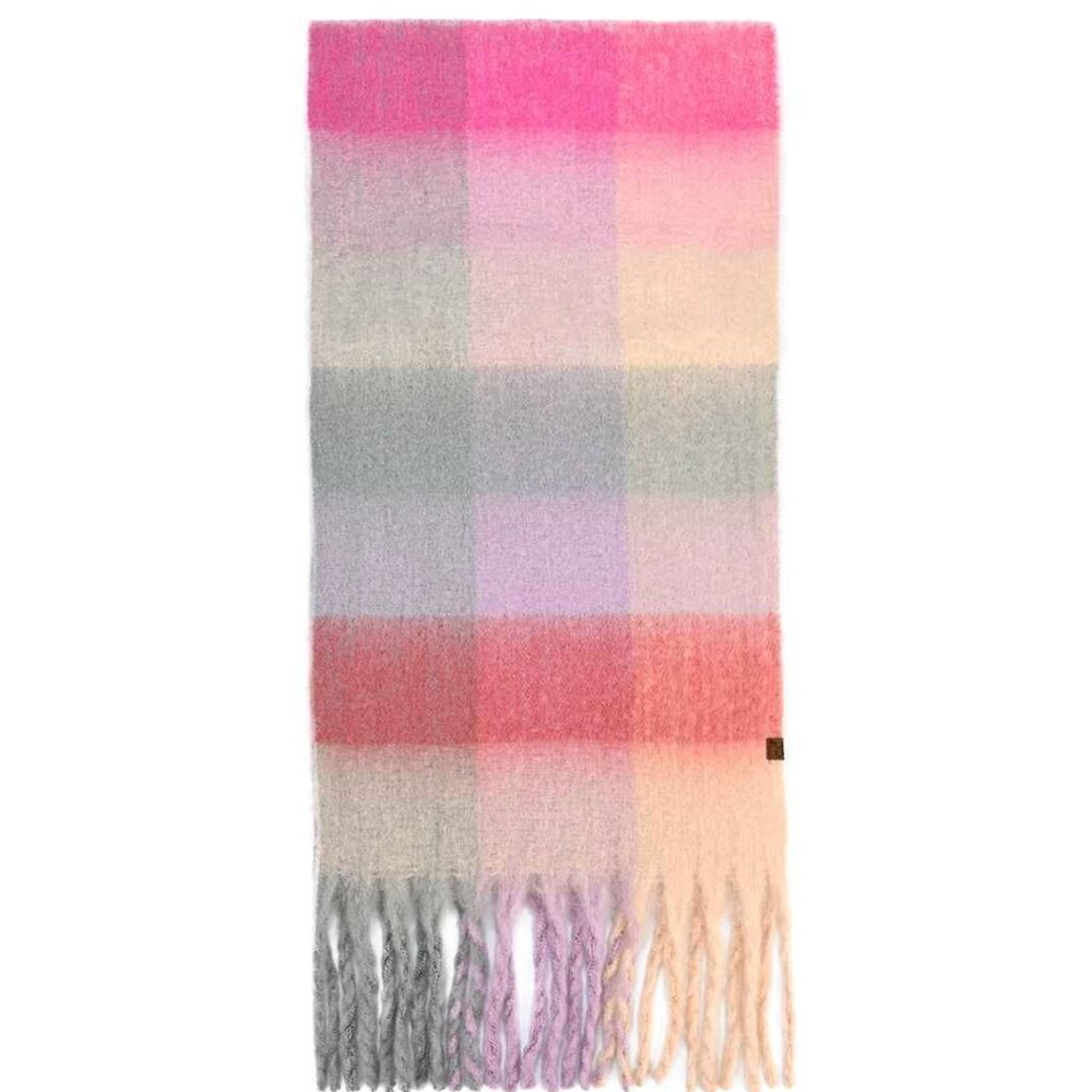 NWT Multi Color Check Woven Scarf Pink Purple Orange Grey Soft Cozy Winter Wrap